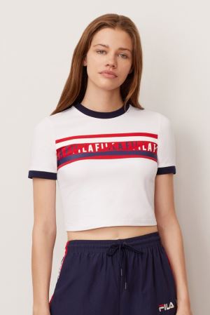 FILA Krissy Crop Tee Shirts White / Red,Womens Clothing | CA.VEOHCU057